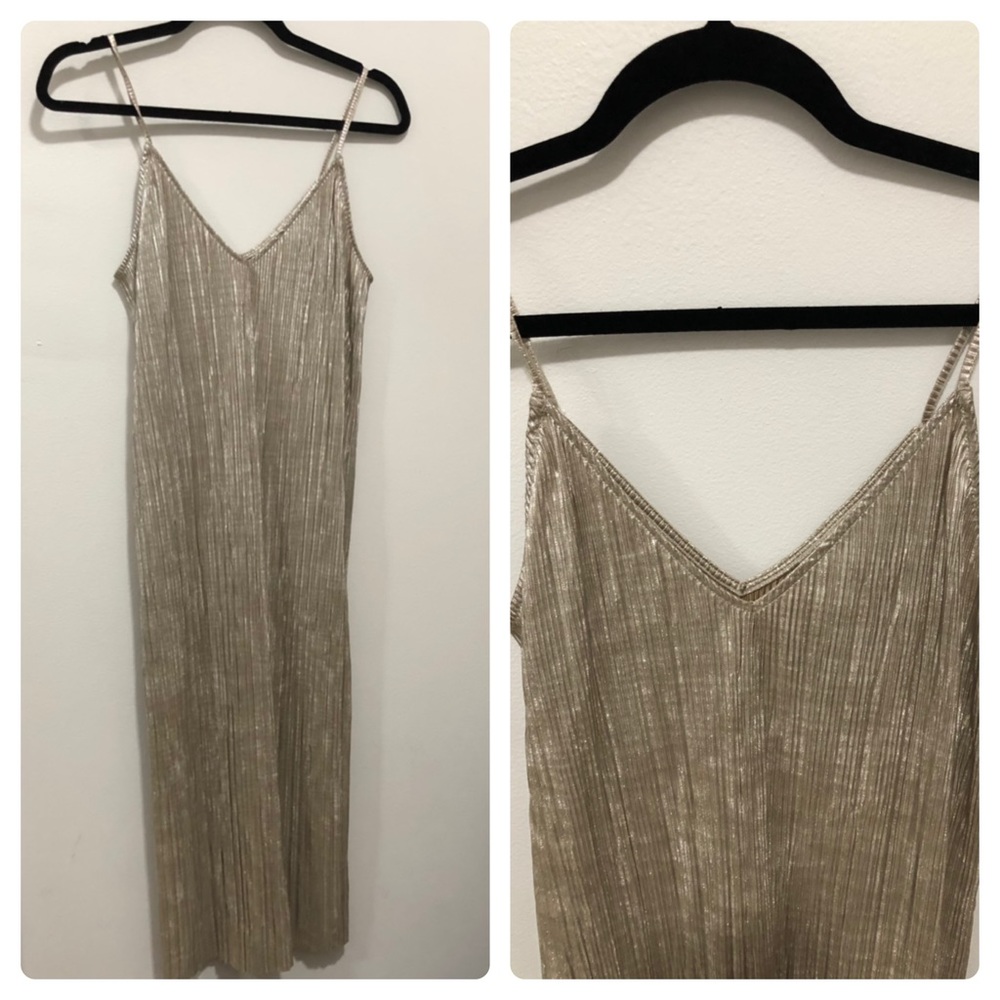 Metallic Pleated Slip Dress